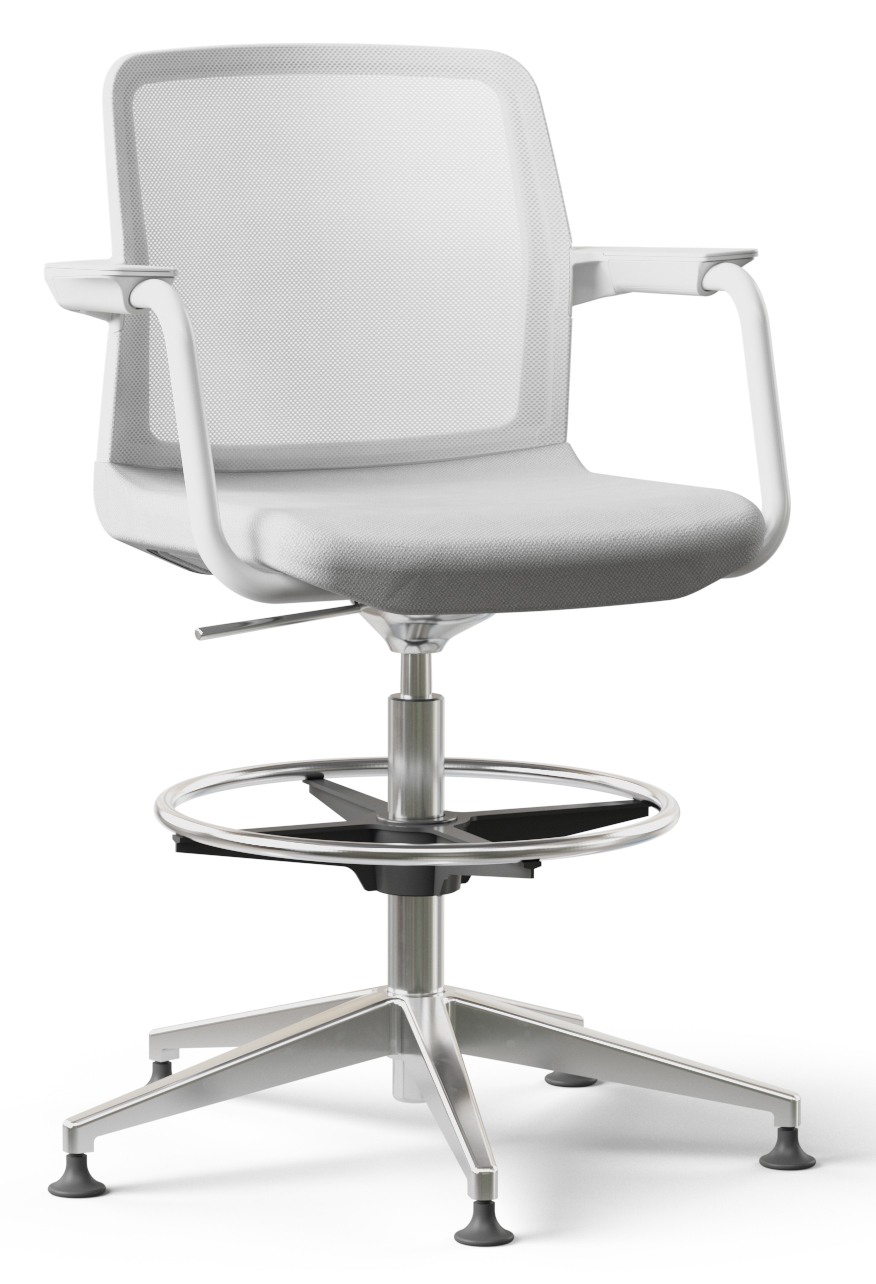 Wind Low Mesh Back Fabric Swivel Chair w/Plastic Armrests, Fixed Base & Footring