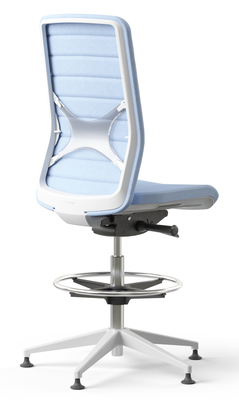 Wind High Upholstered Back Armless Fabric Swivel Chair w/Fixed Base & Footring