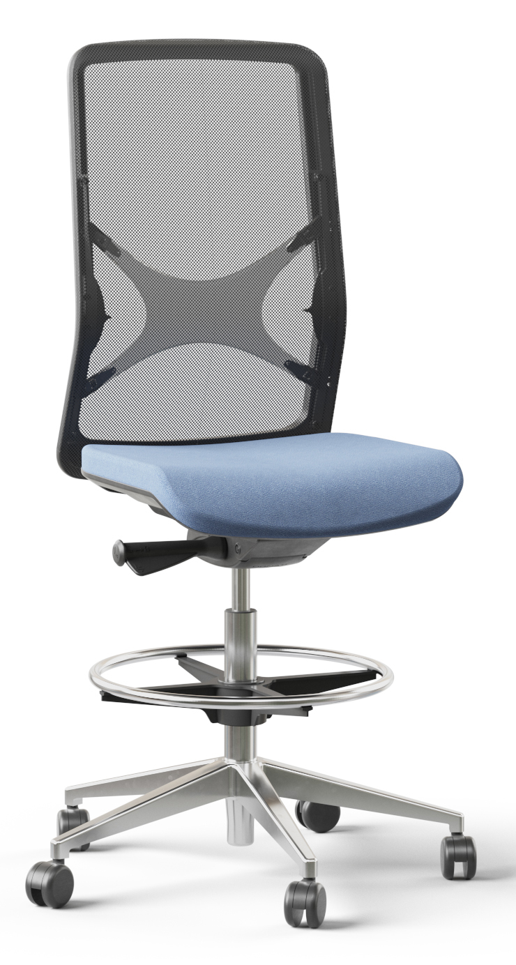 Wind High Mesh Back Armless Fabric Swivel Chair w/Castors & Footring