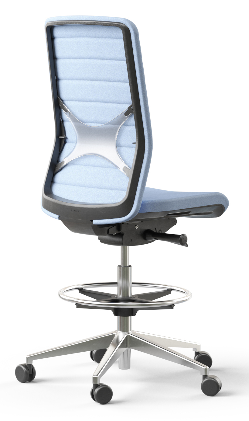 Wind High Upholstered Back Armless Fabric Swivel Chair w/Castors & Footring