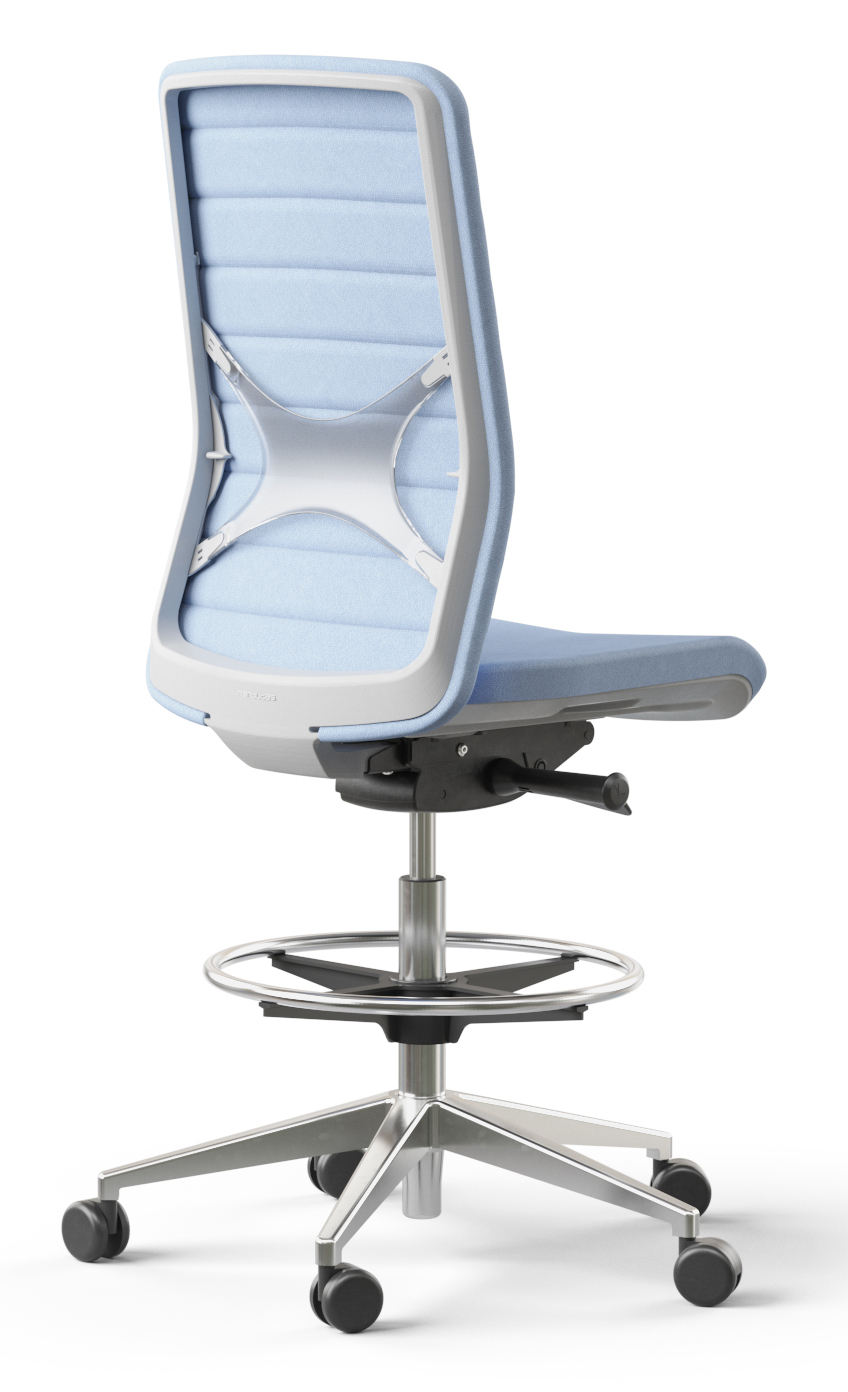 Wind High Upholstered Back Armless Fabric Swivel Chair w/Castors & Footring