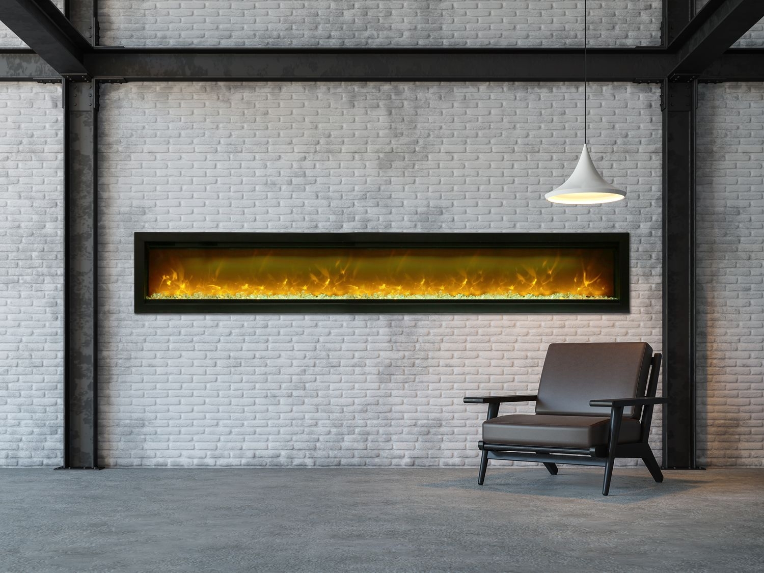Wall mount B 100" Built-in Electric Fireplace with Glass & Black Steel Surround
