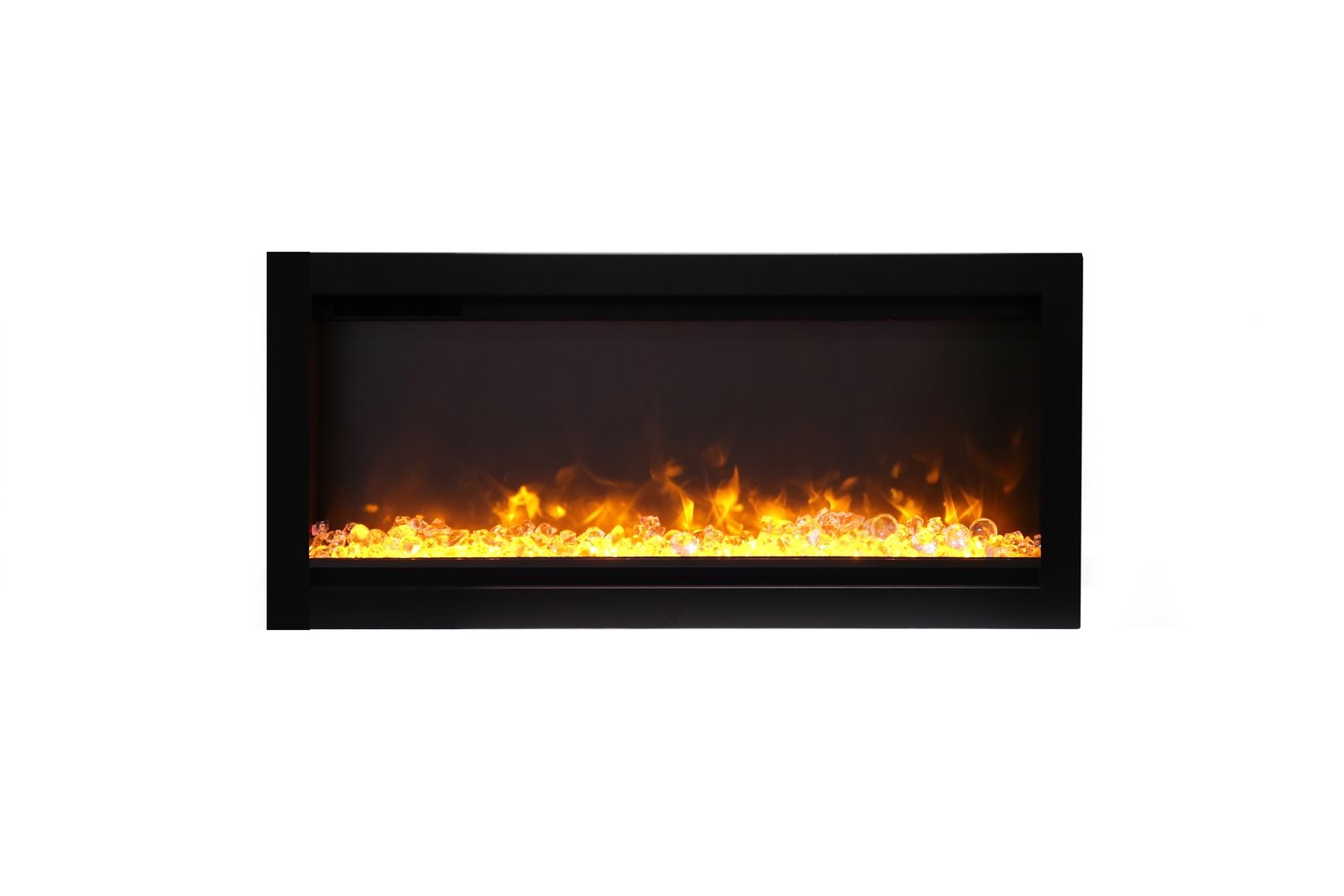 Wall mount B 34" Built-in Electric Fireplace with Glass & Black Steel Surround