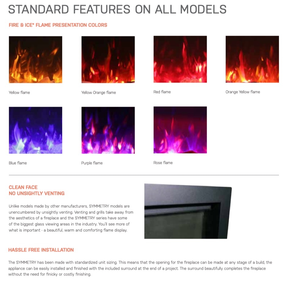 Wall mount B Built-in Electric Fireplace with Glass & Black Steel Surround