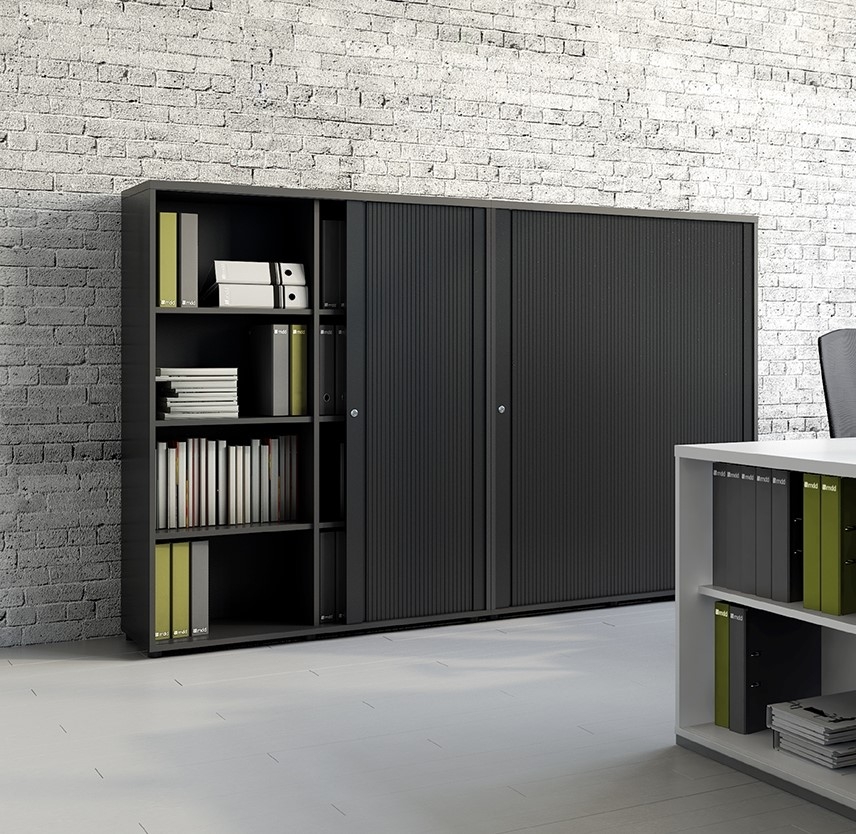 Standard Office Tambour Cabinet w/Shelves & Lockable Door