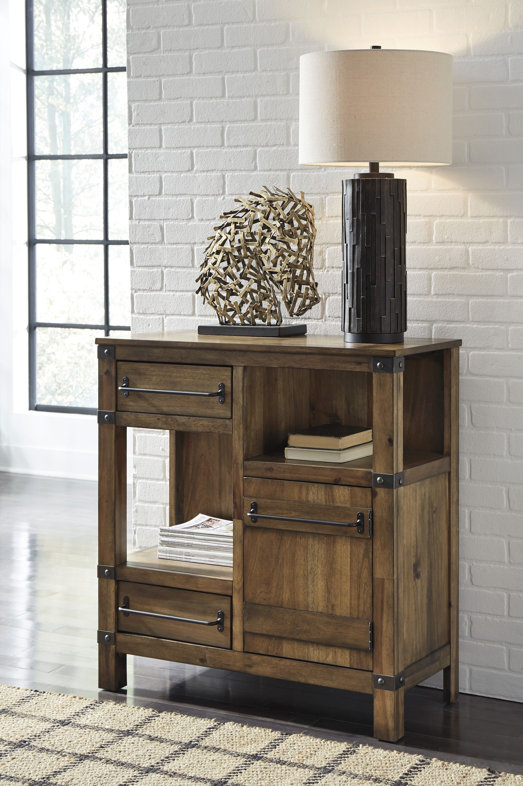 Roybeck Wood Accent Cabinet | 3-Shelf, 2-Drawer Storage
