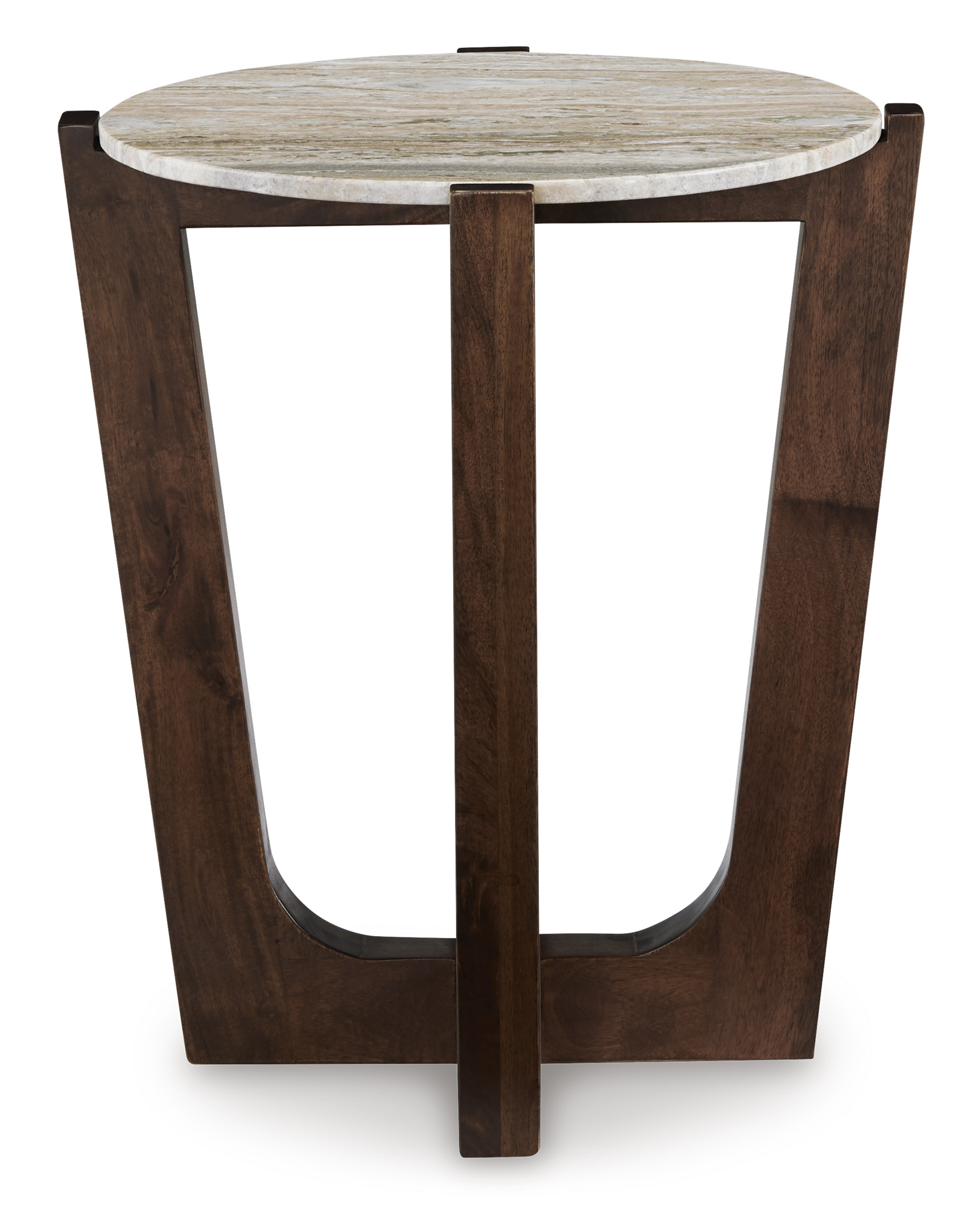 Tanidore Round End Table with Marble Top Warm Brown