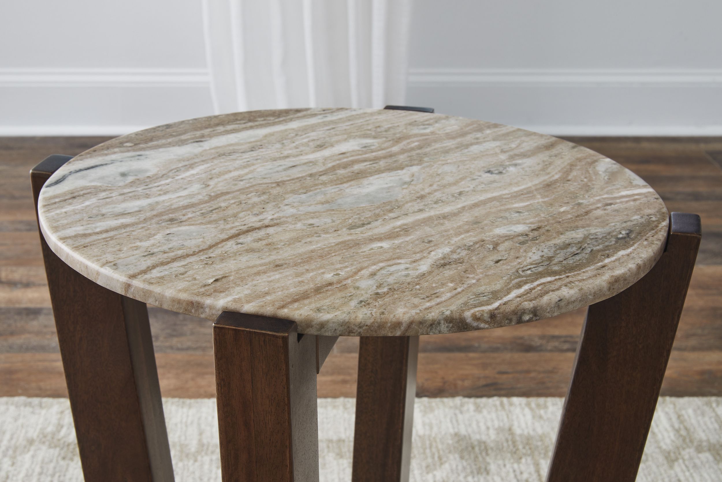 Tanidore Round End Table with Marble Top Warm Brown