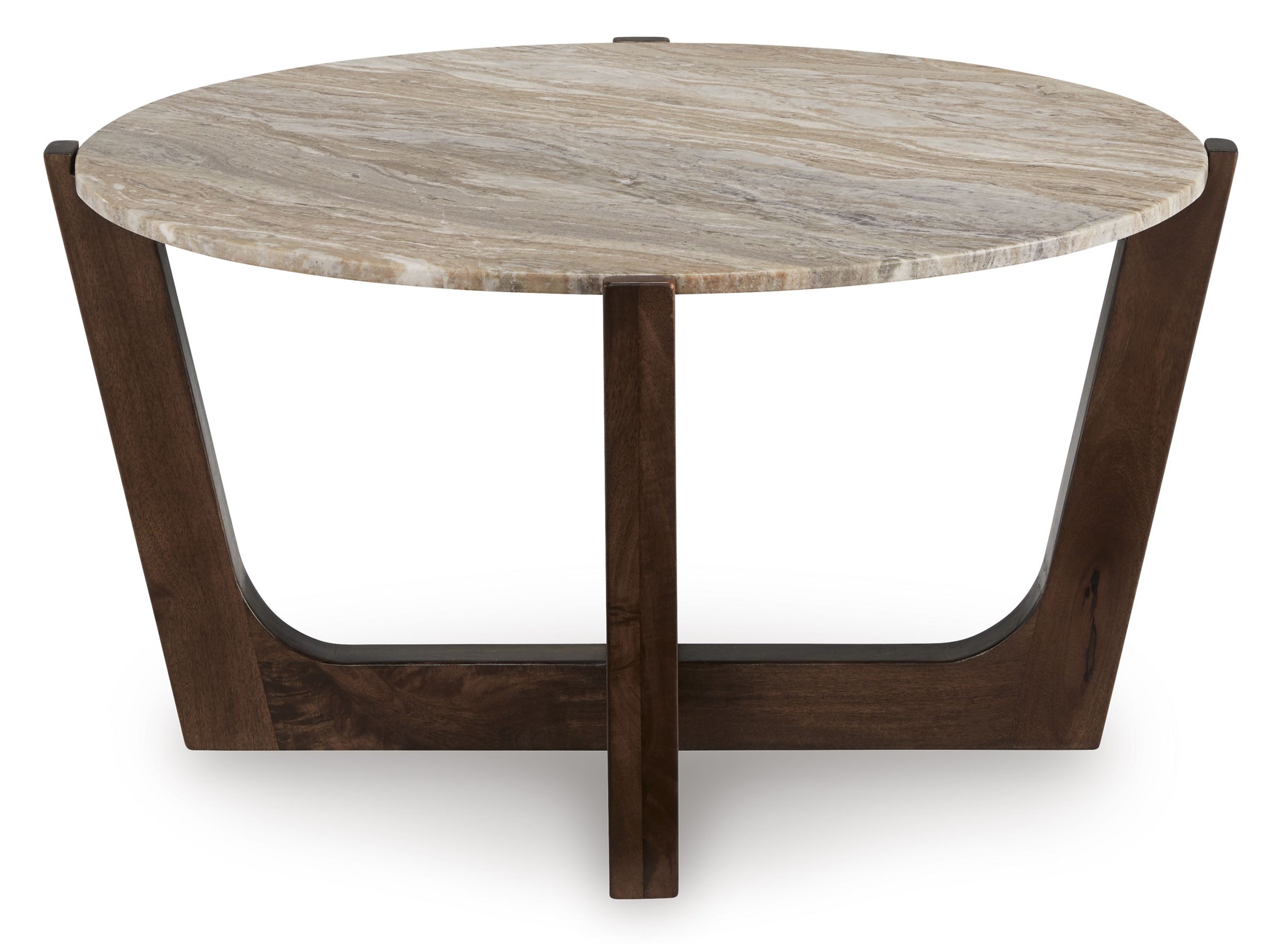 Tanidore Marble Wood Round Coffee Table Warm Brown
