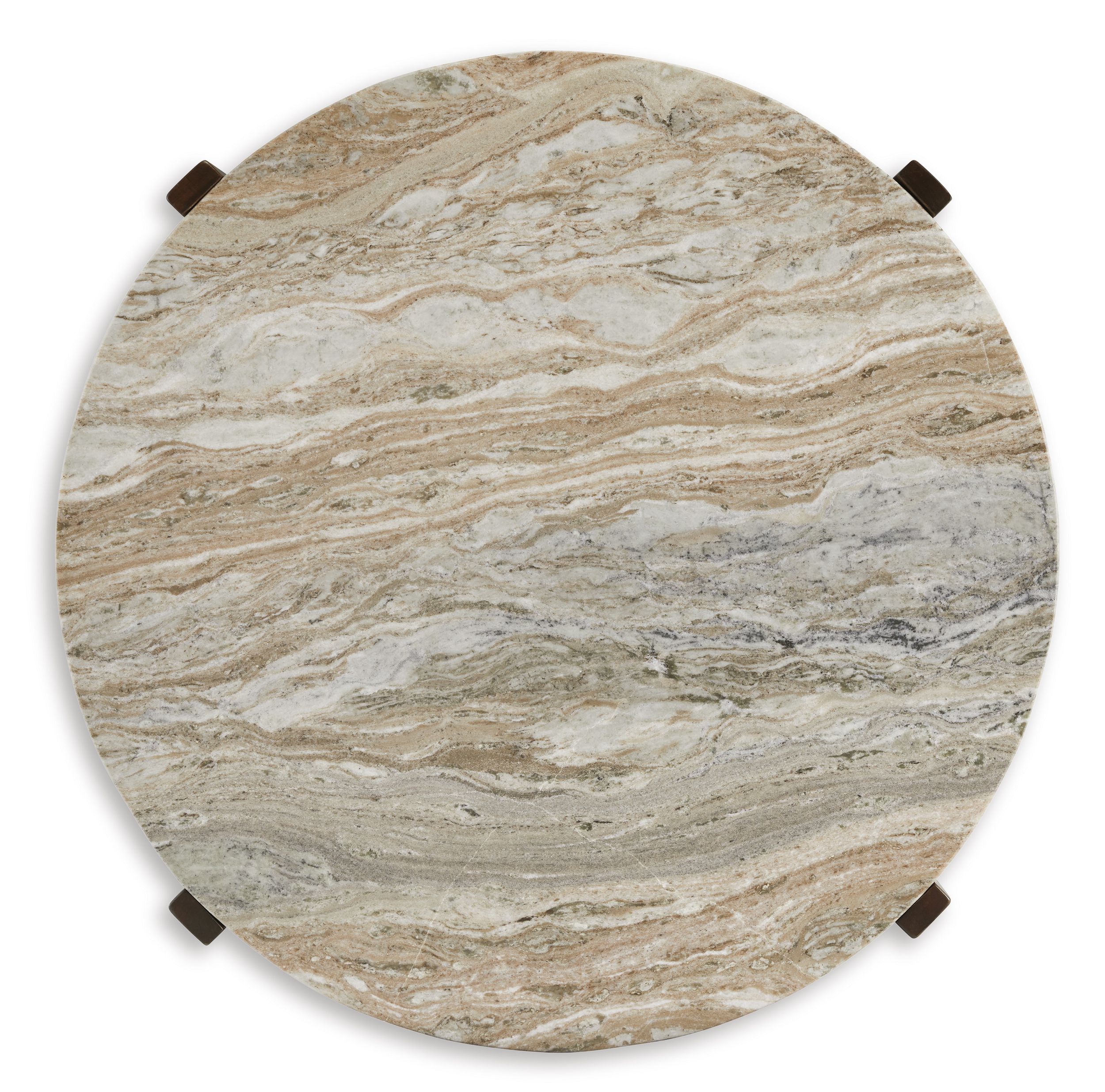 Tanidore Marble Wood Round Coffee Table Warm Brown