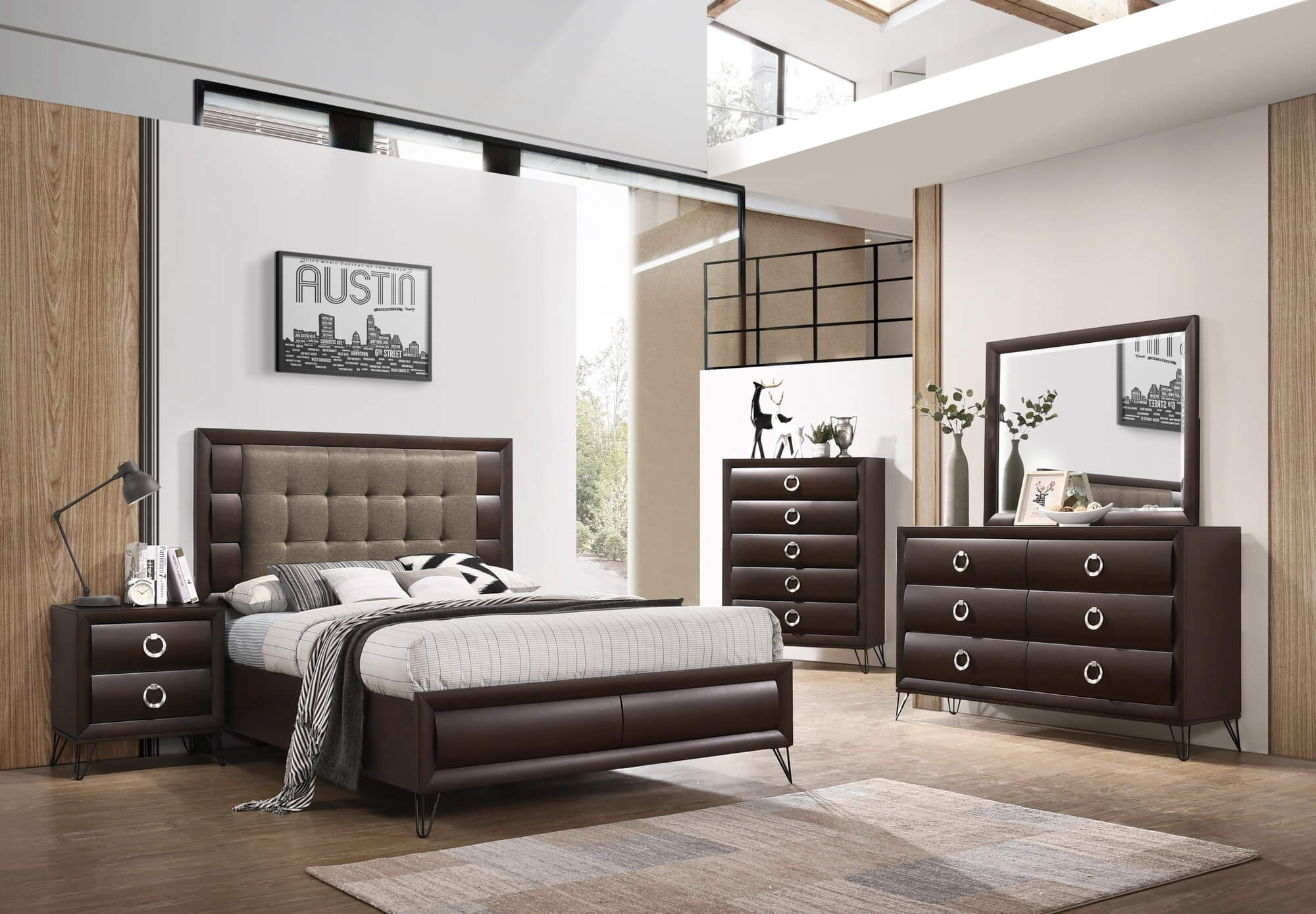 Tablita Fabric/Wood Tufted Panel Bed, Queen Size