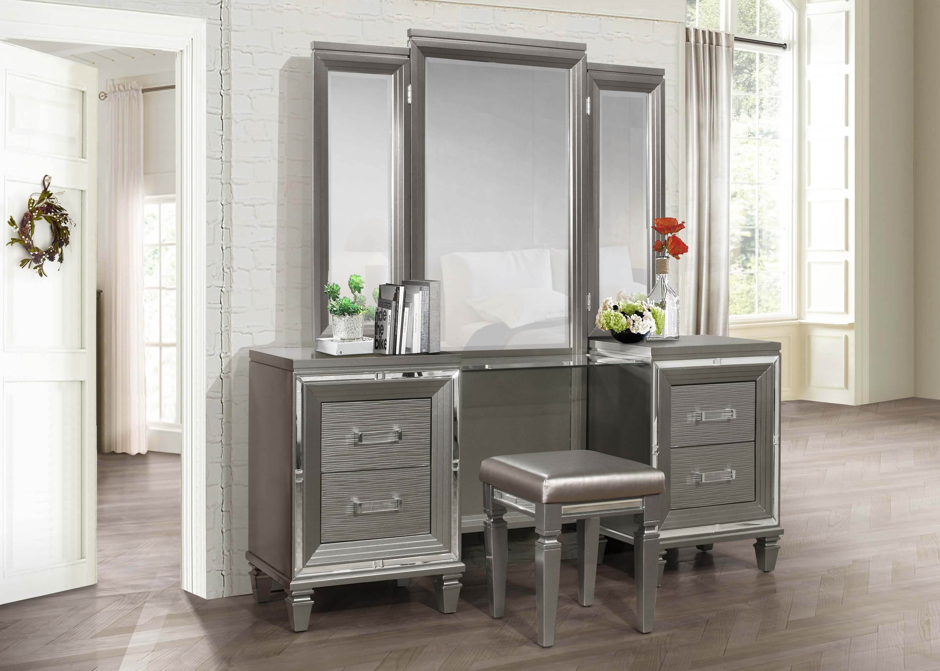 Tamsin Wood Vanity Desk with Mirror
