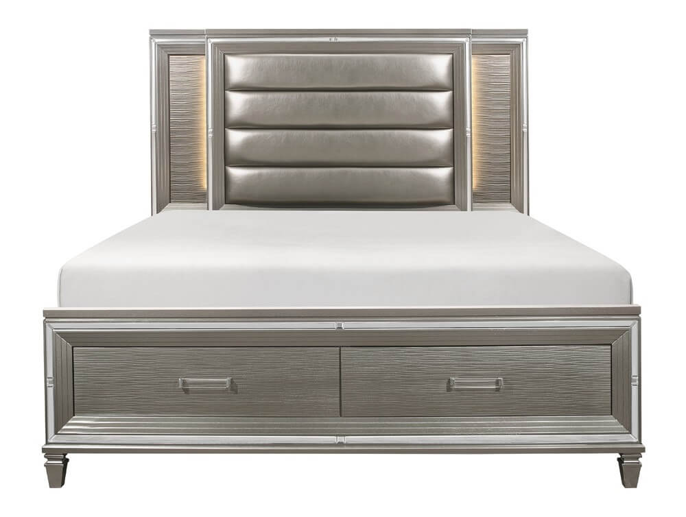 Tamsin Leatherette Storage Platform Bed with LED Lighting, KIng Size