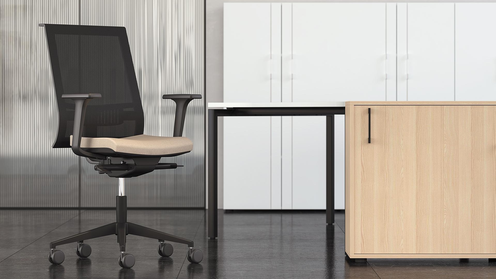 Eva.II Executive Chair w/Lumbar Support & Soft PU Headrest, Black Plastic Chair Body, Synchro Mechanism (Plastic Base w/Fibreglass)