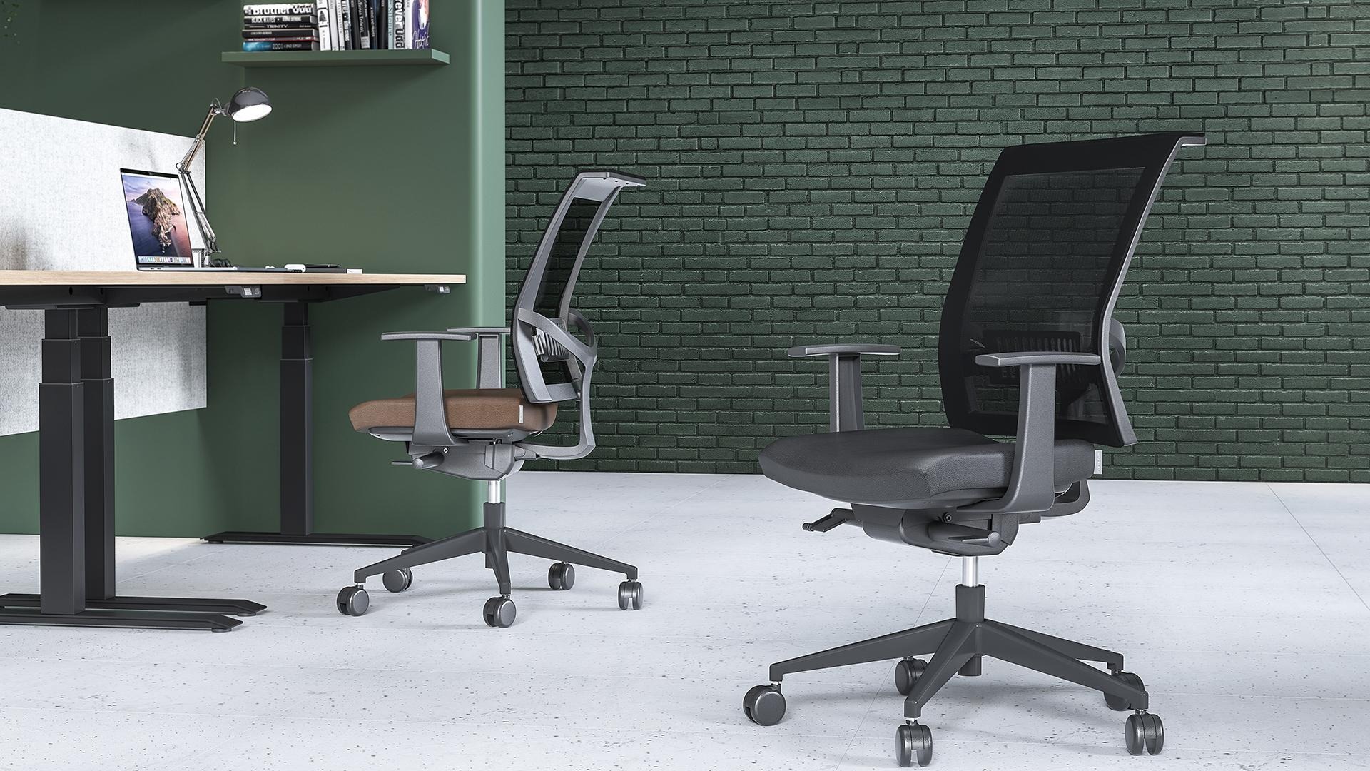 Eva.II Executive Chair w/Lumbar Support & Soft PU Headrest, Black Plastic Chair Body, Synchro Mechanism (Plastic Base w/Fibreglass)