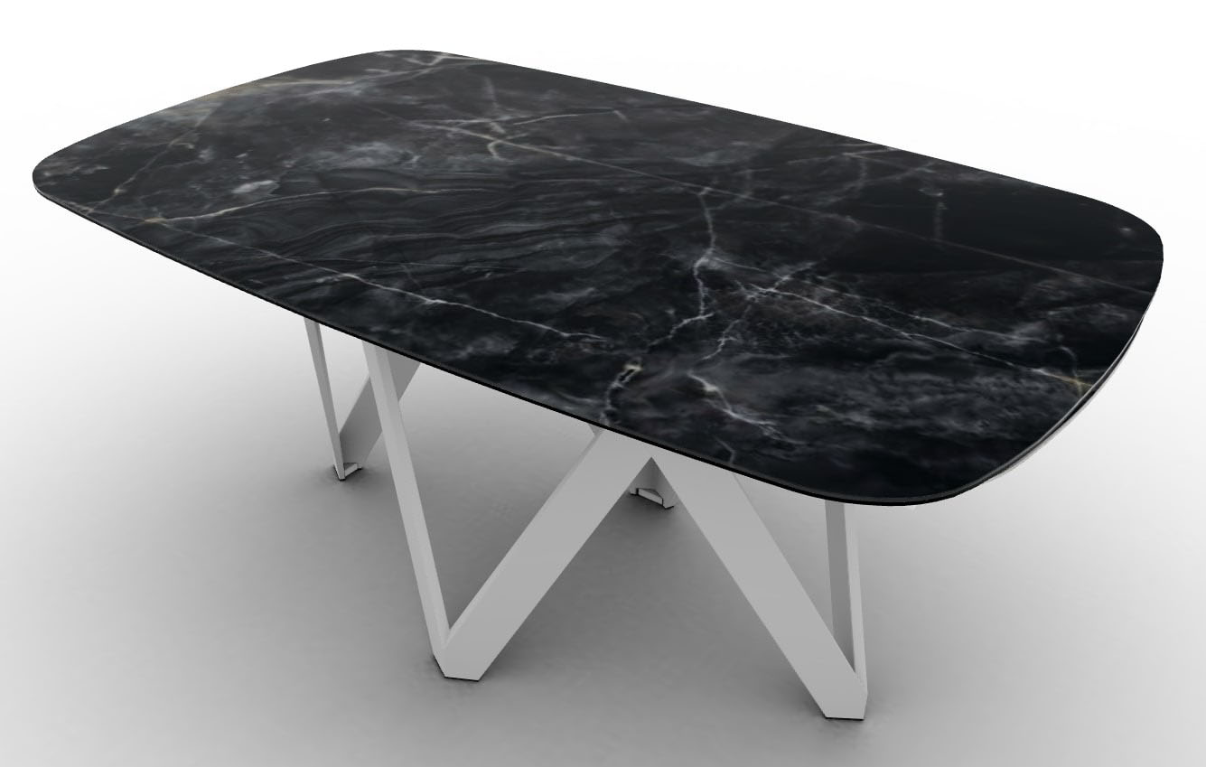 Cartesio W64.9"-79.9"-94.8" Ceramic/Metal/Wood Customizable Extendable Elliptical Dining Table