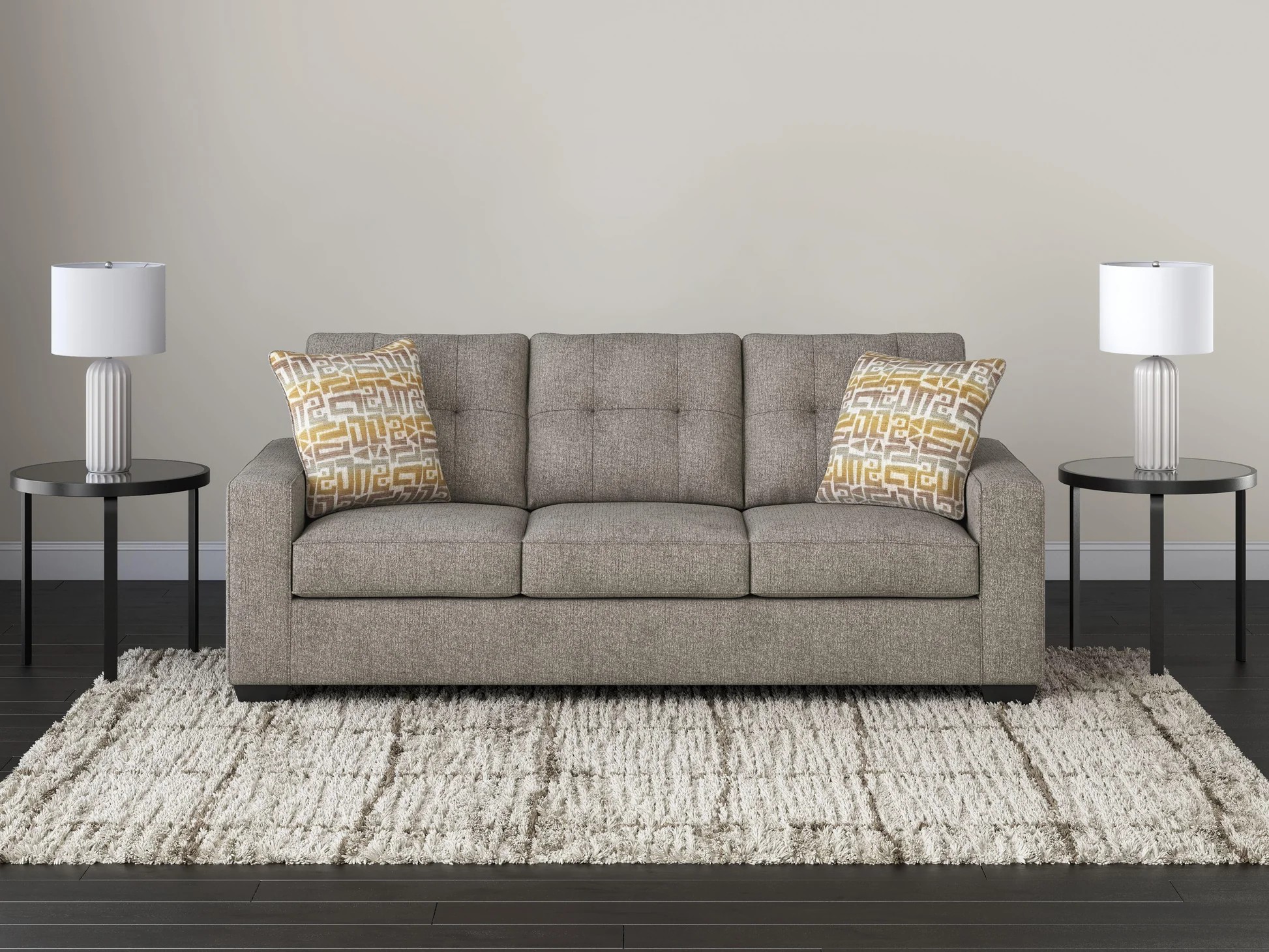 Larimer Modern Sofa | Iron Fabric with Track Arms