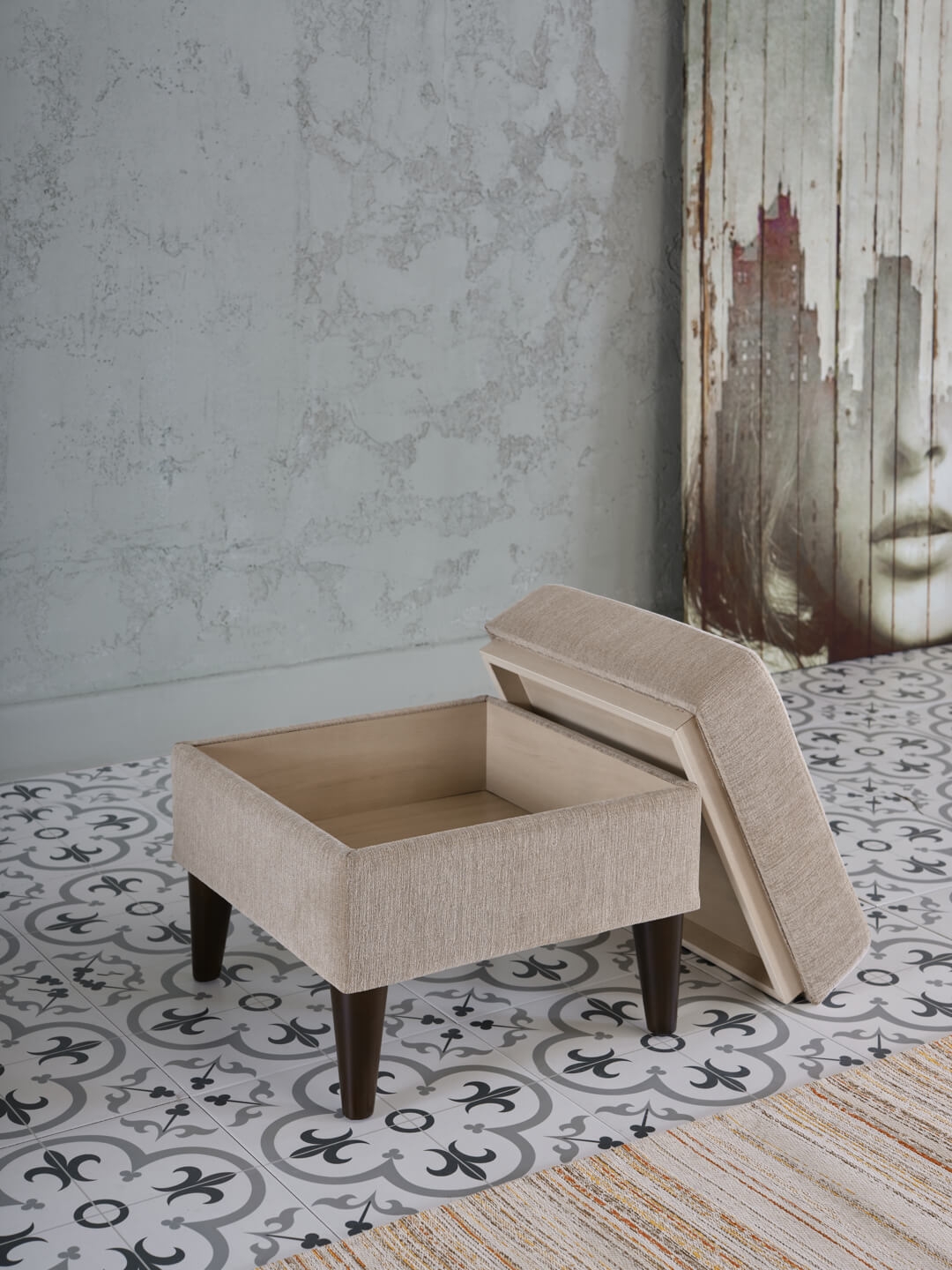 Theo Fabric Accent Armchair w/Storage Ottoman