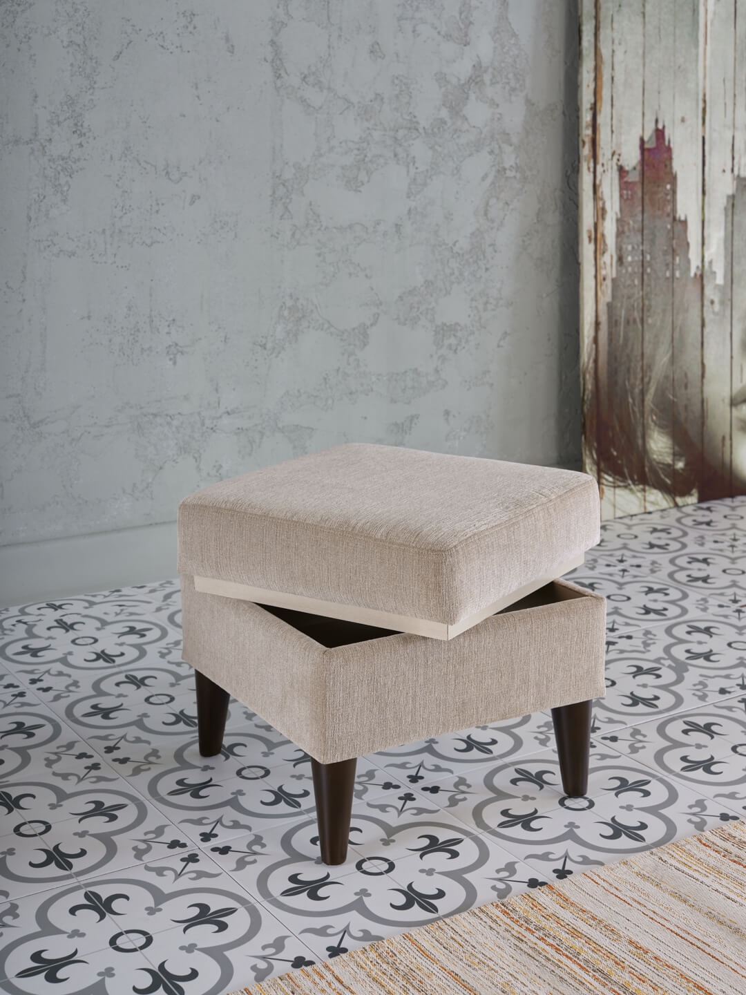Theo Fabric Accent Armchair w/Storage Ottoman