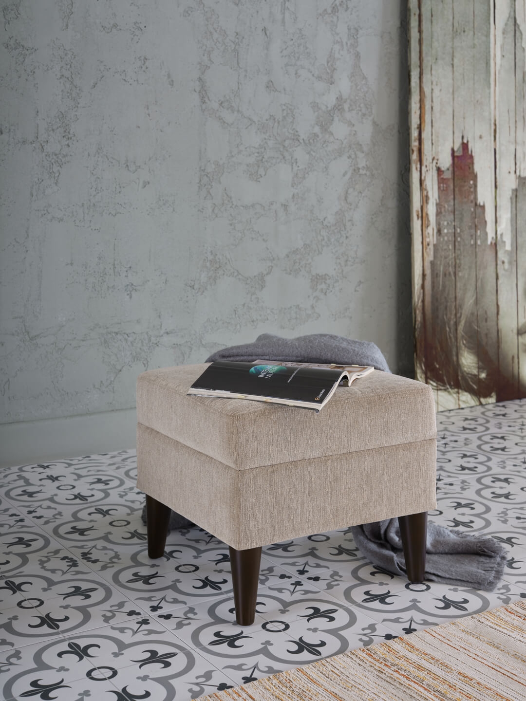 Theo Fabric Accent Armchair w/Storage Ottoman