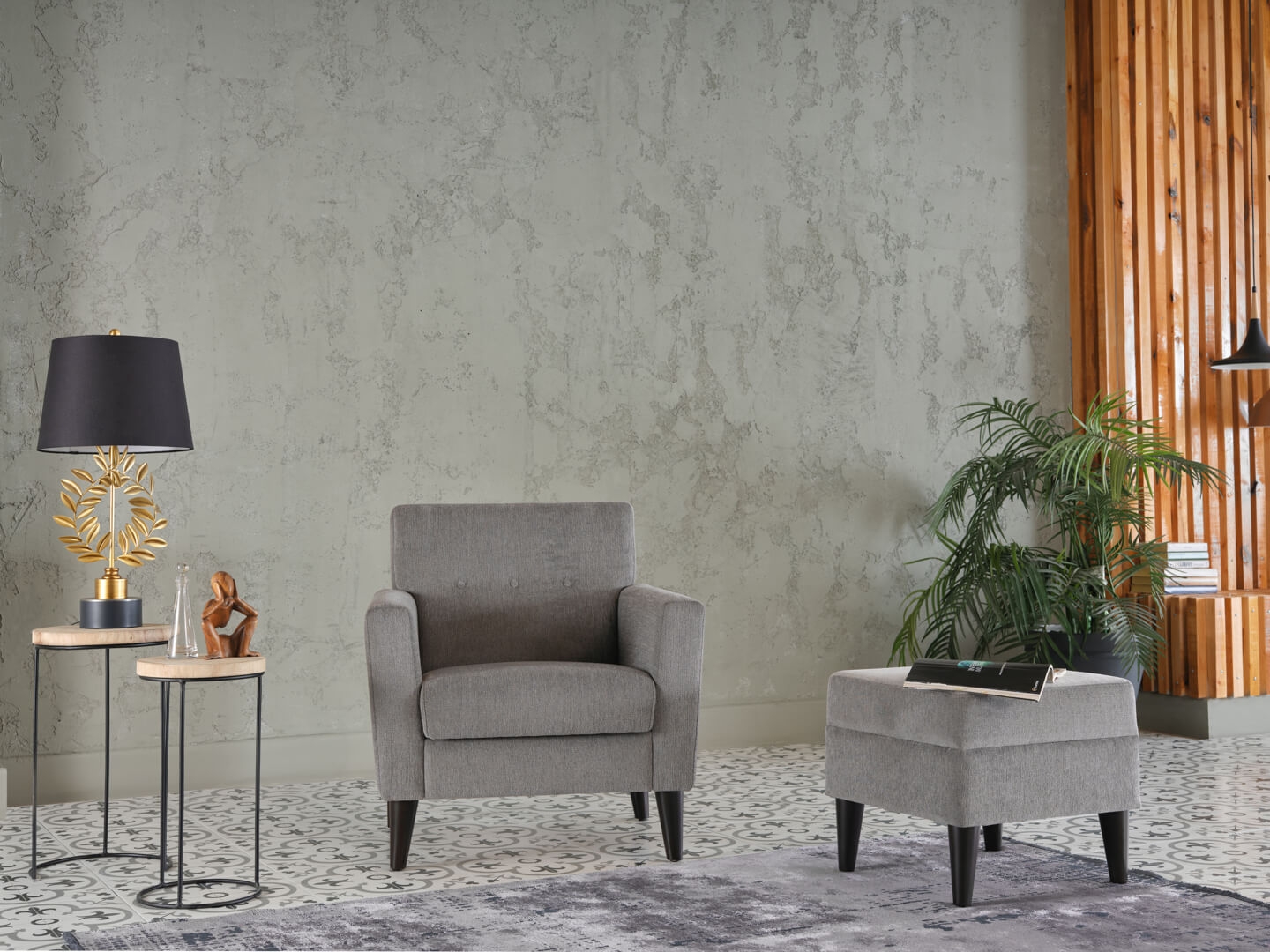 Theo Fabric Accent Armchair w/Storage Ottoman