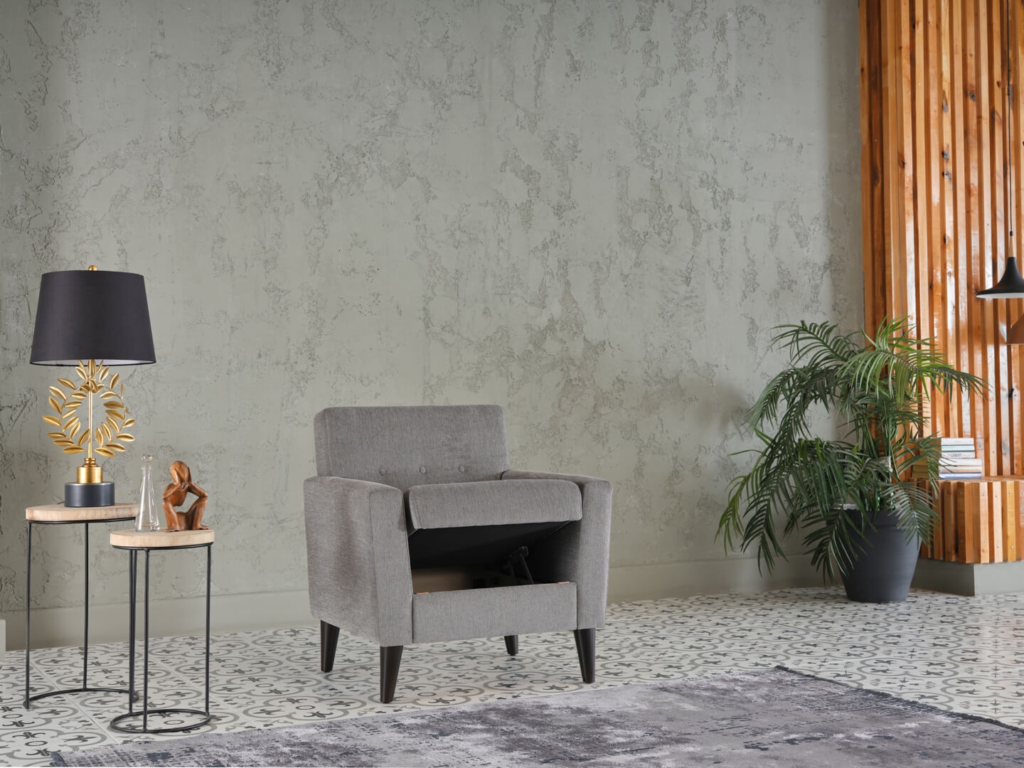 Theo Fabric Accent Armchair w/Storage Ottoman