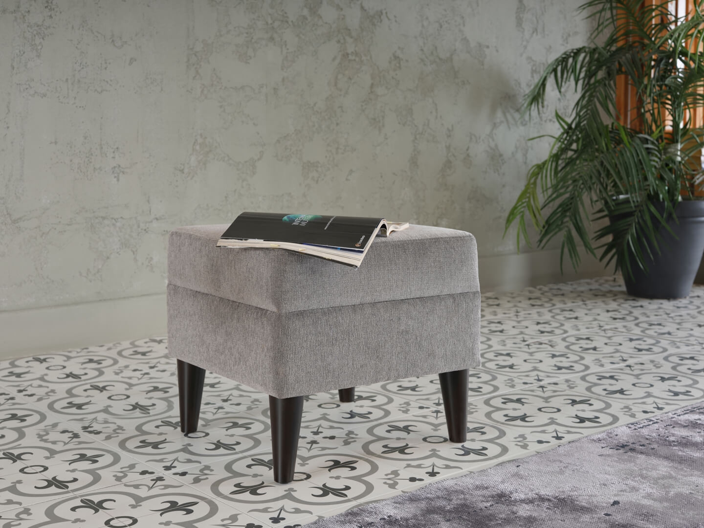 Theo Fabric Accent Armchair w/Storage Ottoman