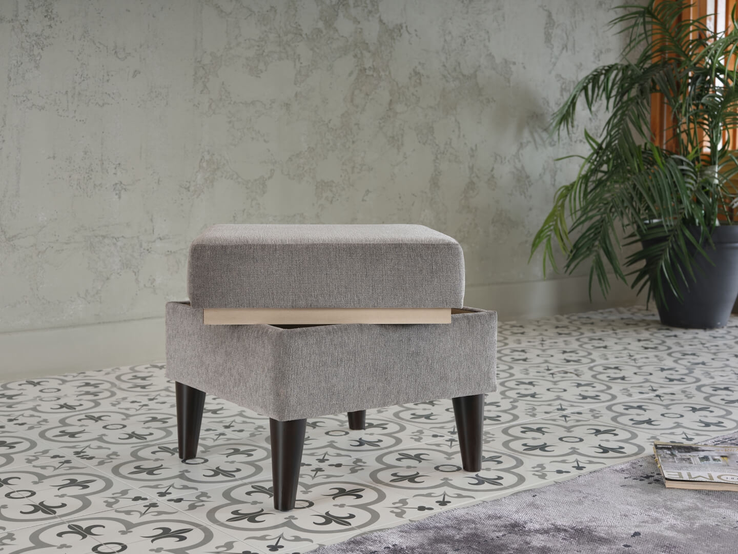 Theo Fabric Accent Armchair w/Storage Ottoman