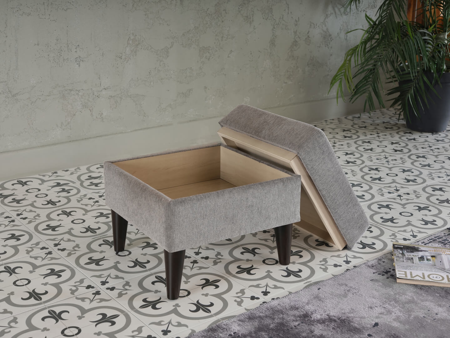 Theo Fabric Accent Armchair w/Storage Ottoman