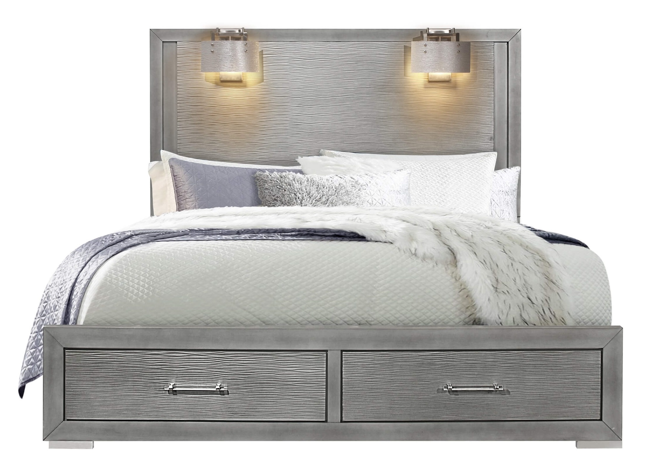 Tiffany MDF/Wood Panel Storage Bedroom Set w/2 Lamps