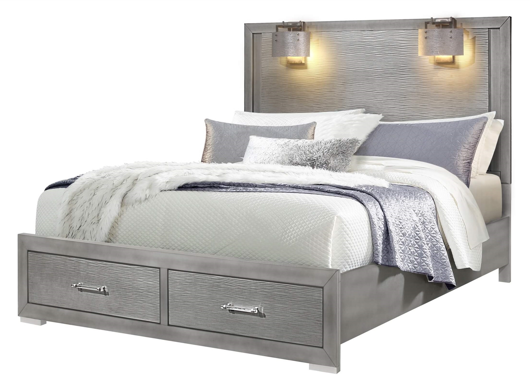 Tiffany MDF/Wood Panel Storage Bed w/2 Lamps, King Size