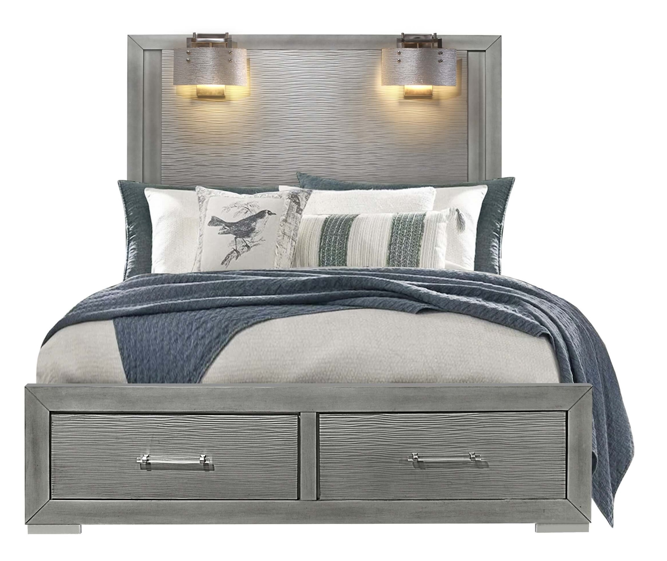 Tiffany MDF/Wood Panel Storage Bed w/2 Lamps