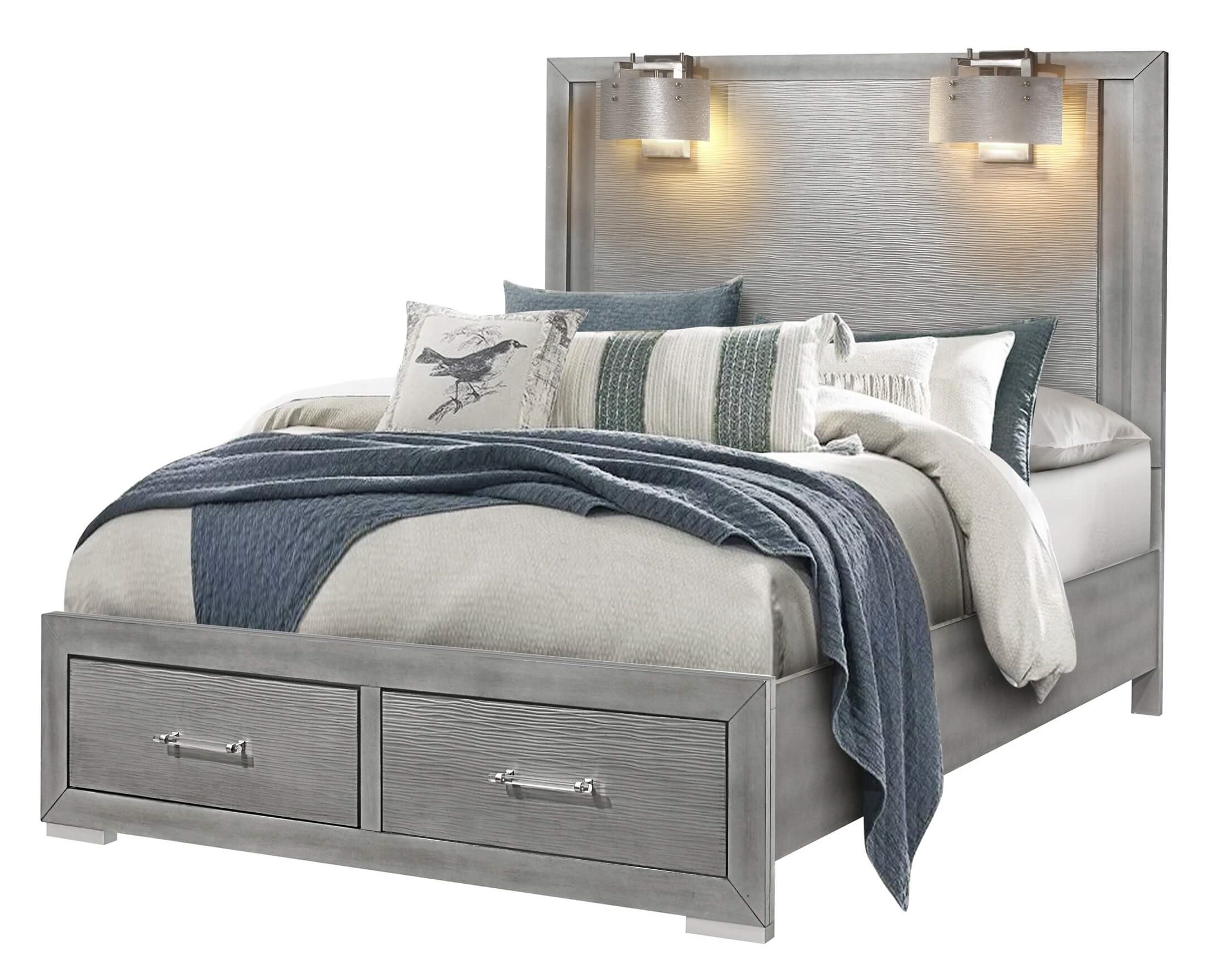 Tiffany MDF/Wood Panel Storage Bed w/2 Lamps, Full Size