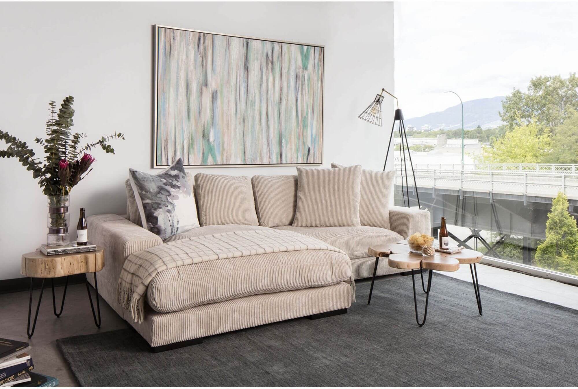 Plunge Polyester Fabric/Wood Sectional Sofa