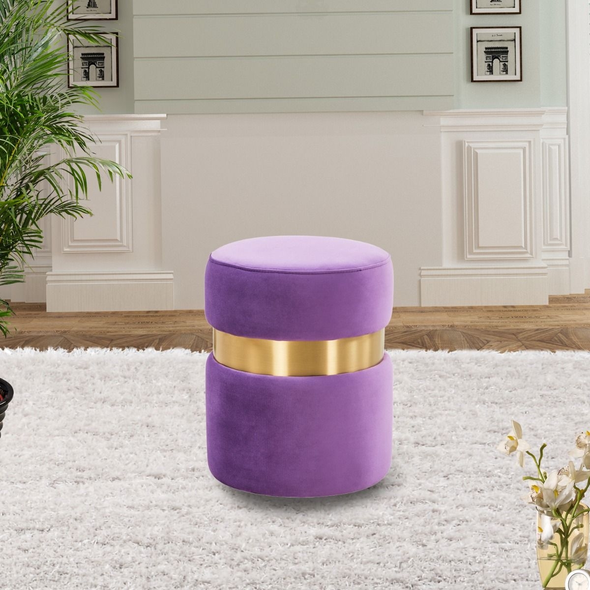 Troy Round Velvet Ottoman