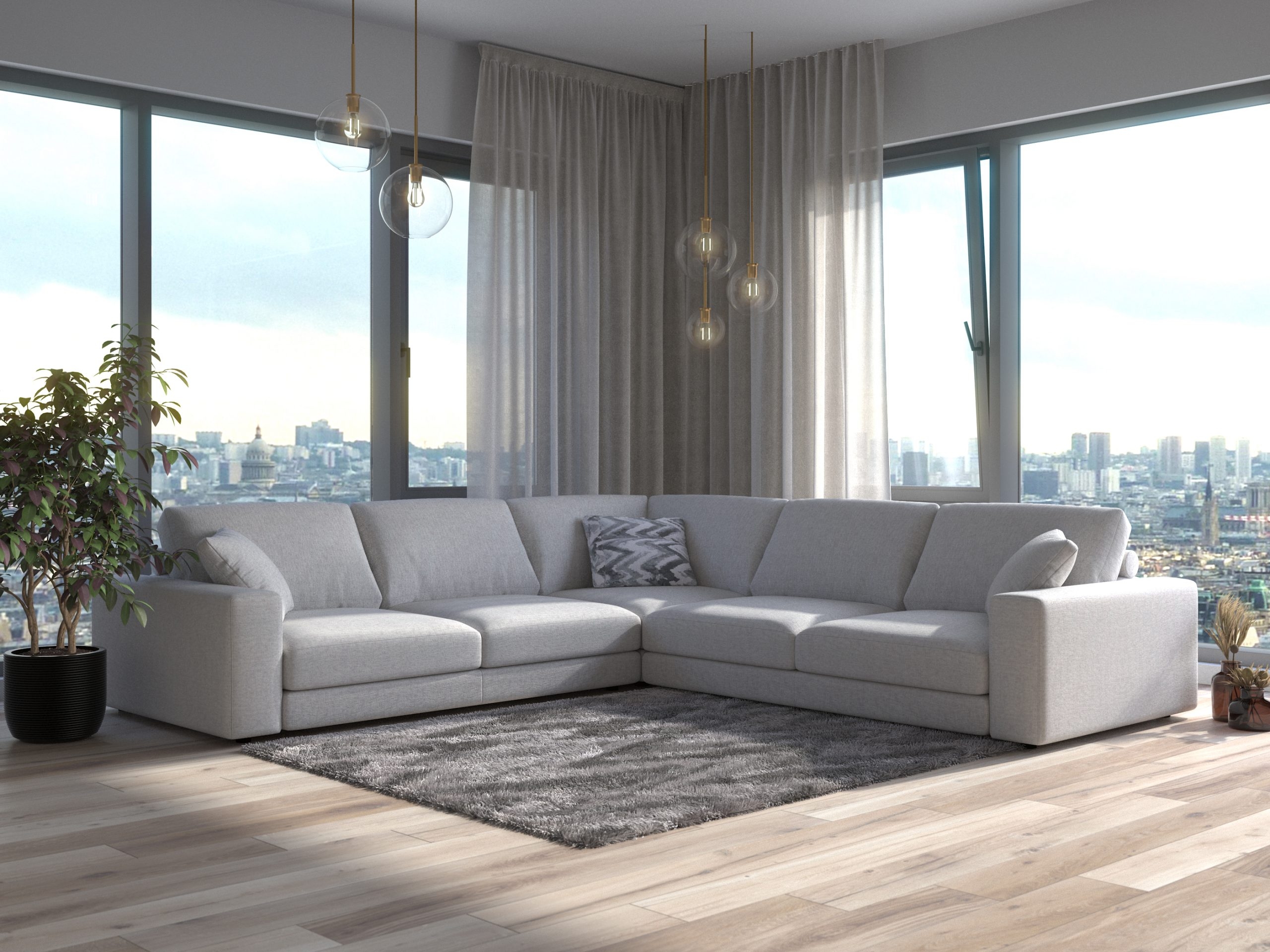 Toledo Fabric L-Shaped Sectional Sofa w/Track Arms & Back Roller Support
