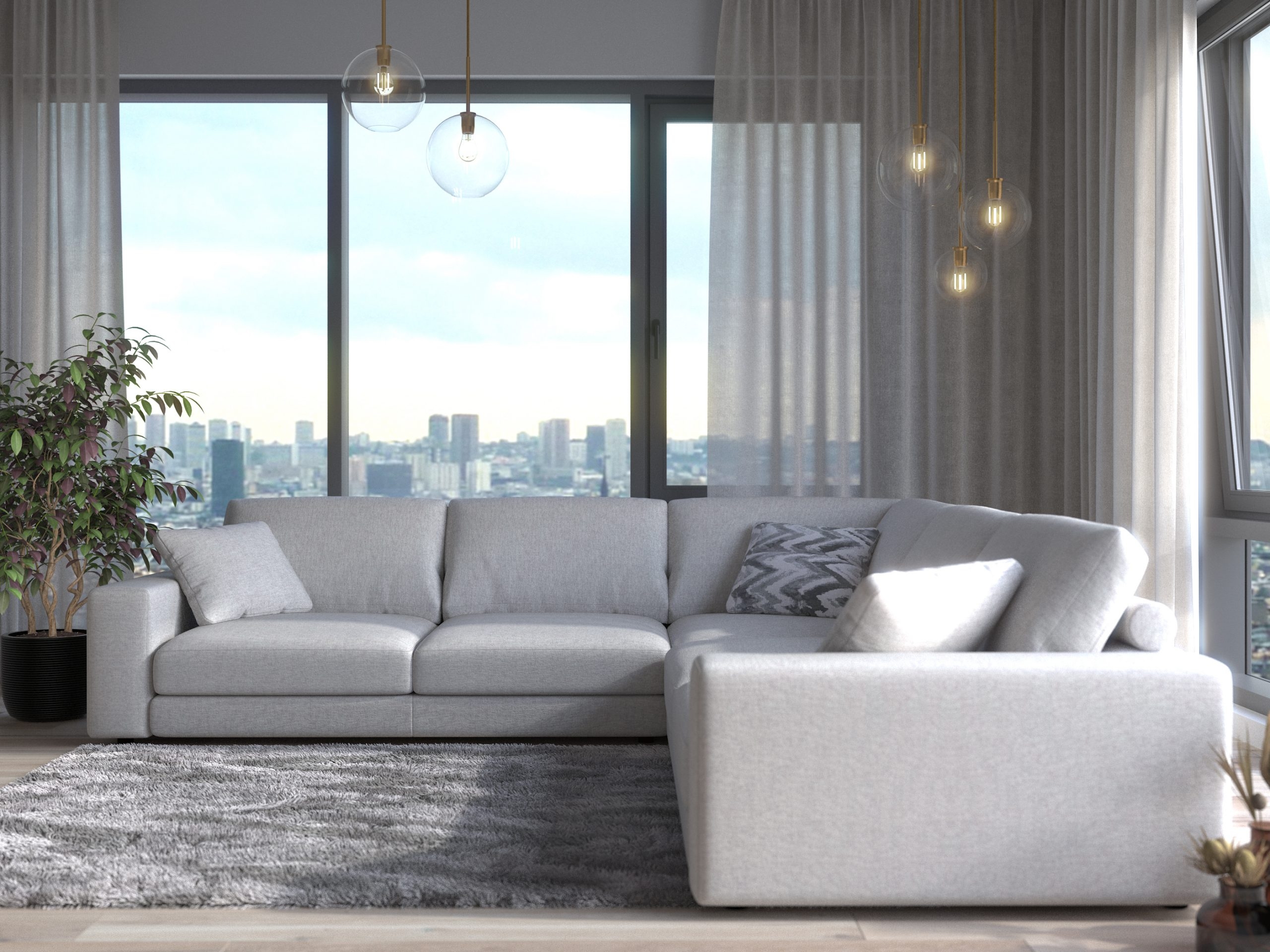 Toledo Fabric L-Shaped Sectional Sofa w/Track Arms & Back Roller Support