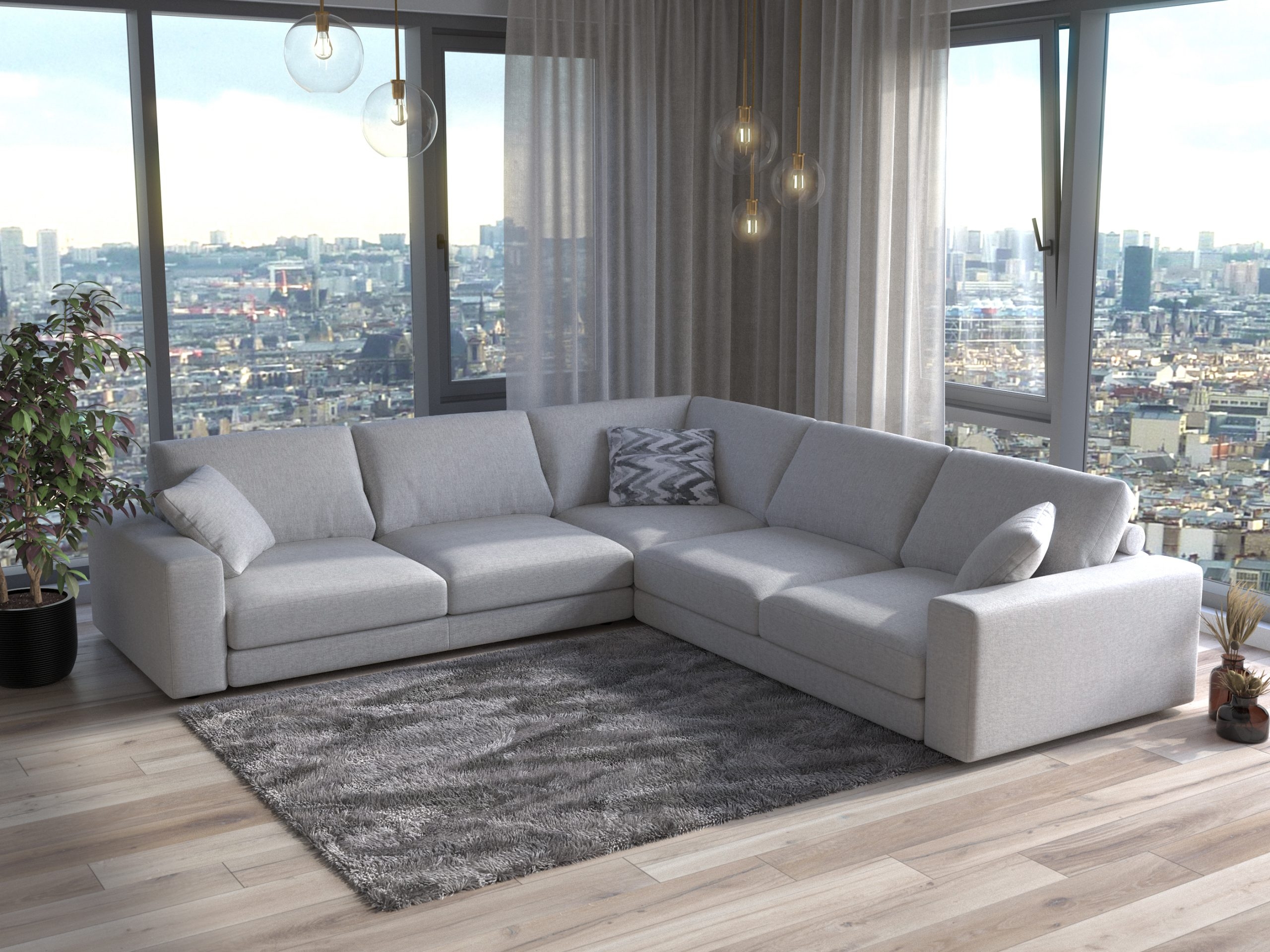 Toledo Fabric L-Shaped Sectional Sofa w/Track Arms & Back Roller Support