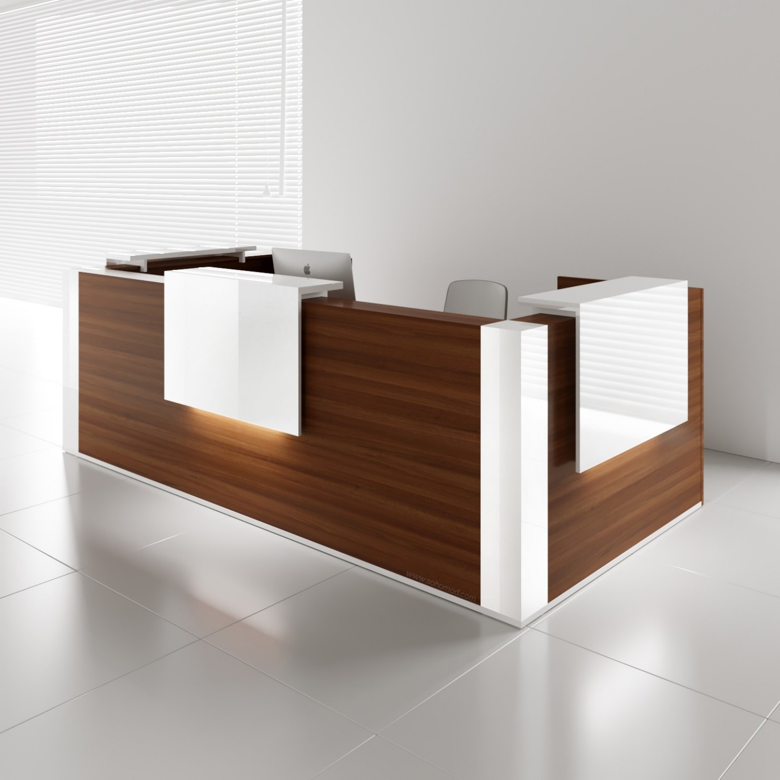 Tera U-Shaped Reception Lowland Walnut And White Desk by MDD