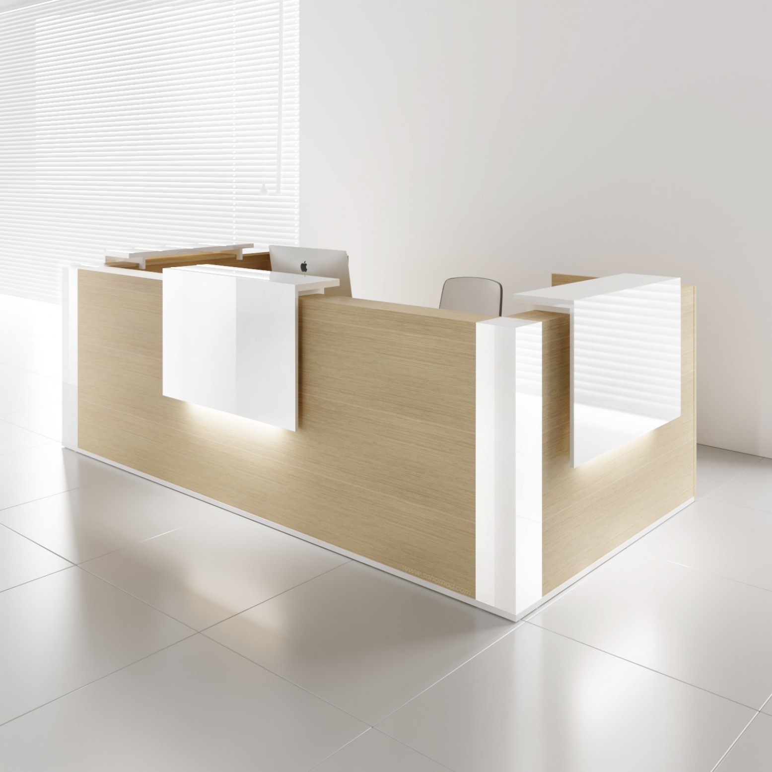 Tera W147" U-Shaped Reception White And Canadian Oak Desk