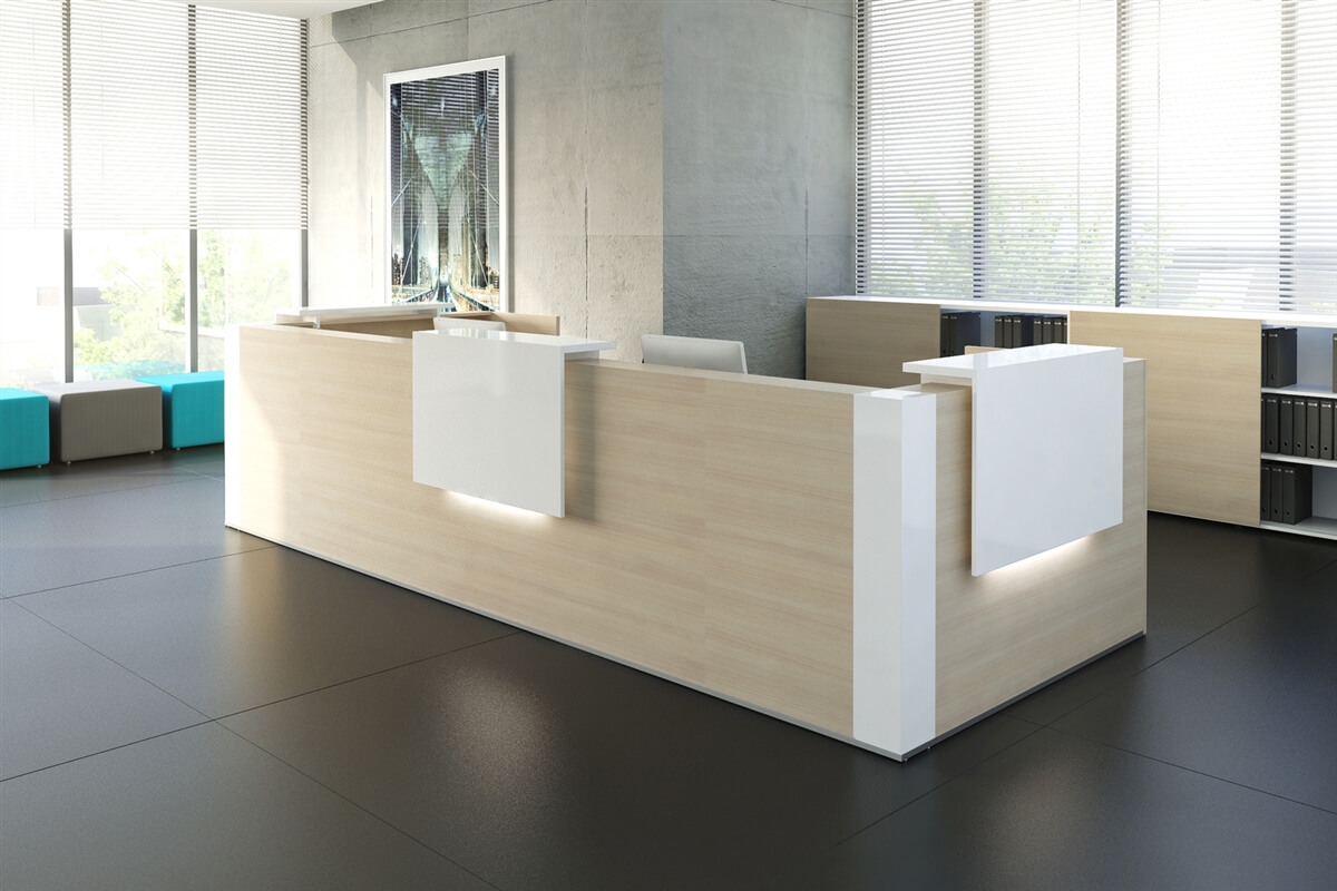 Tera 164'' x 68" U Shape Reception Desk with Lighting Panels & Corners