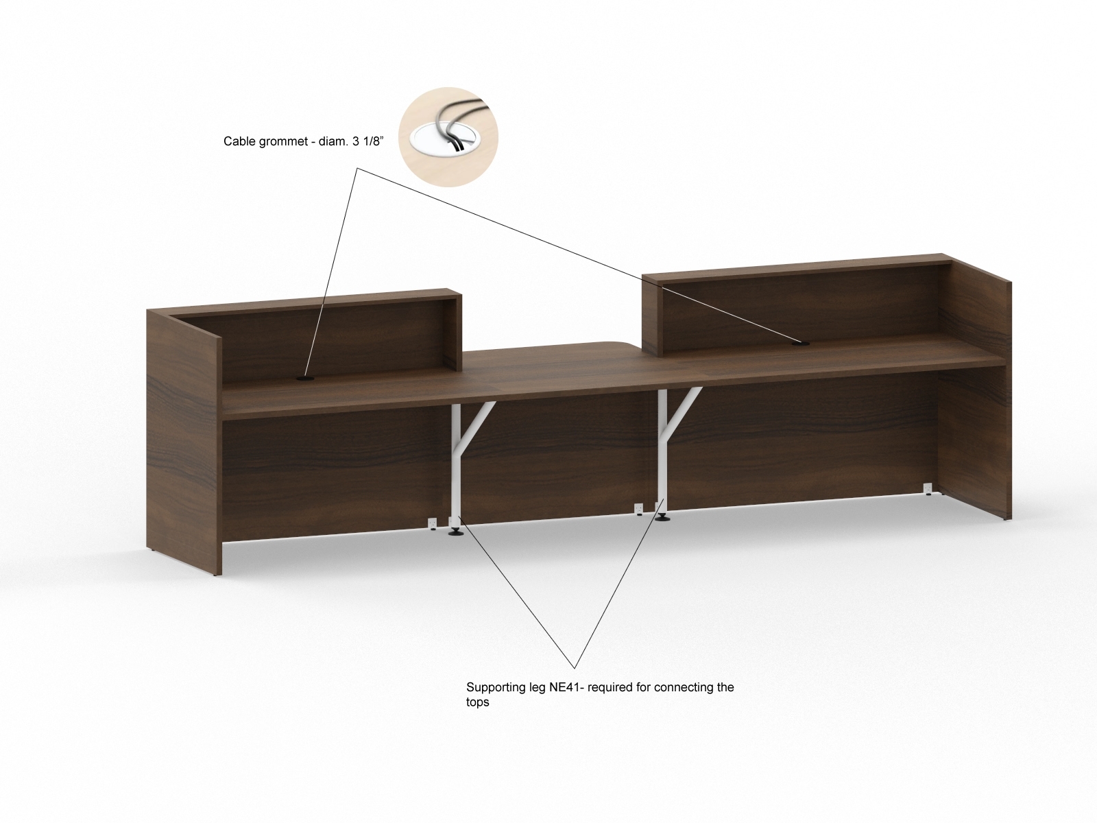 Tera 151" Straight Large Reception Desk w/Counter Top, ADA Compilance by MDD