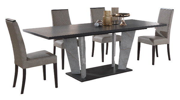 Travertine Wood Veneer/Leatherette Extendable Dining Set