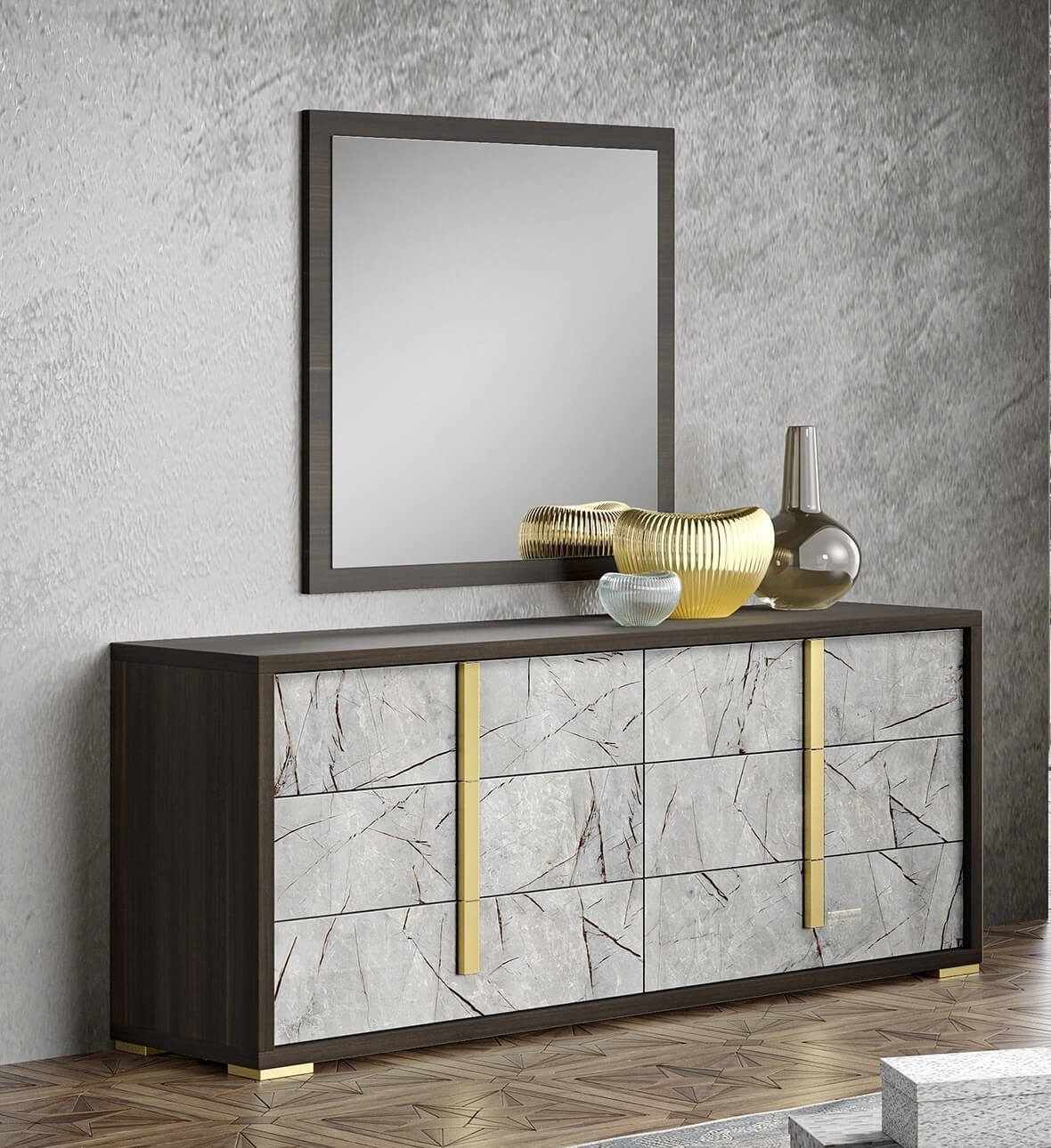 Travertine Premium Wood Veneer 6-Drawer Dresser