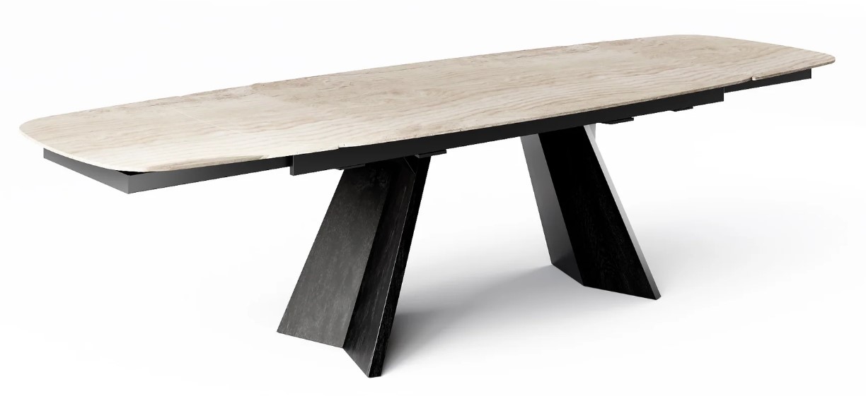 Icaro W78.8"-116.6" Rectangular Ceramic/Wood Veneer Extendable Dining Table w/Rounded Corners