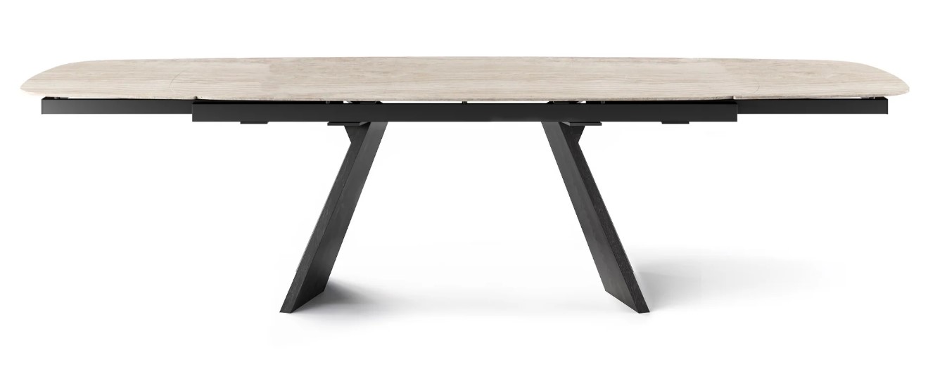 Icaro W78.8"-116.6" Rectangular Ceramic/Wood Veneer Extendable Dining Table w/Rounded Corners
