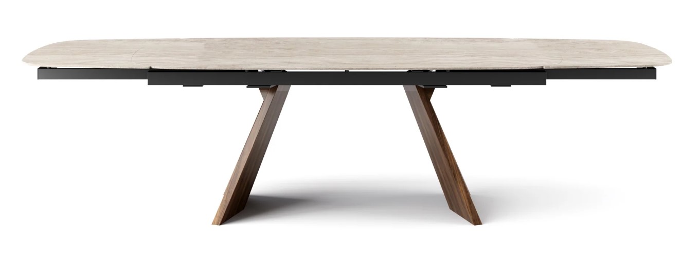 Icaro W78.8"-116.6" Rectangular Ceramic/Wood Veneer Extendable Dining Table w/Rounded Corners