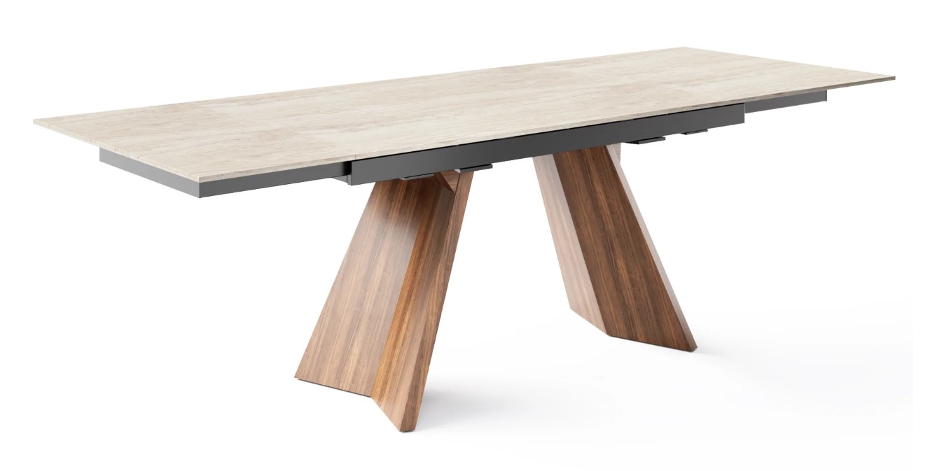 Icaro W63"-94.5" Rectangular Ceramic/Wood Veneer Extendable Dining Table