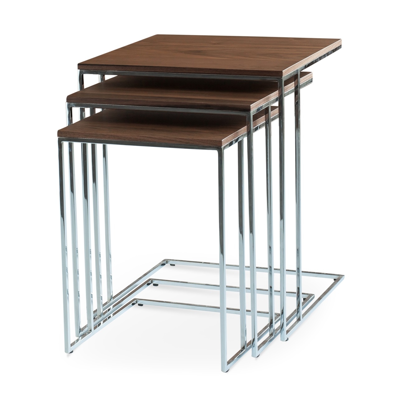 Three End Metal Base Wood Veneer Nesting Table