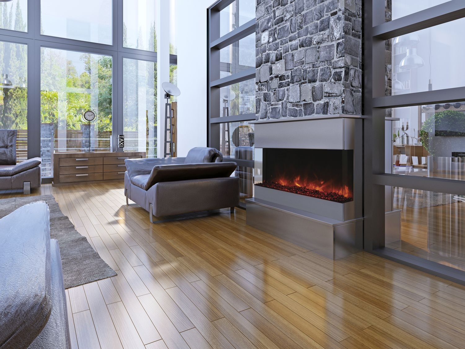Tru View 40" 3-Sided Glass Electric Fireplace, Appliance Depth 14 1/4"